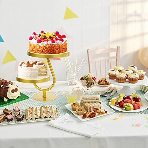 Uhapeer 2 bolo de ouro, suporte de cupcakes redondos para festas, bolos que servem estandes de sobremesa de metal para festas de aniversário de casamentos