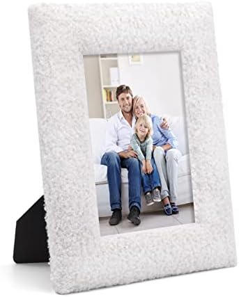 Himeetime Fleece Picture Frame 5x7 Montagem de vidro de madeira Montagem de parede ou tela de mesa 5 BY7 BY7 FLORD FLEECE embrulhando para casa com caixa de presente, branco