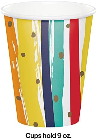 Creative Converter Birthday Stripes Copos de papel, 9 oz, vermelho, laranja, amarelo, azul e verde