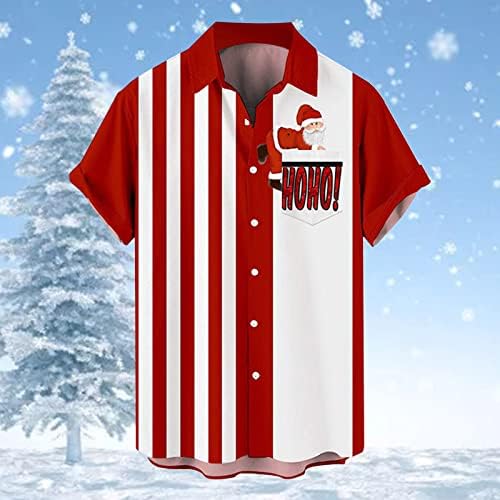 Wocachi Christmas Button Down camisetas para masculino Manga curta engraçada Xmas Papai Noel