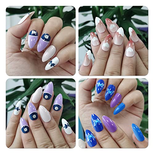 Luckforever 240pc Médio Pressione On Nails Star Heart Flor Design amêndoa Fake Painted Painted Painted Capa completa Dicas de