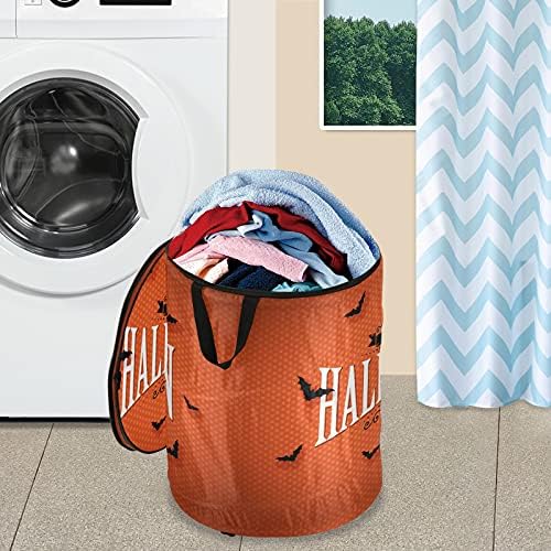 Happy Halloween Bat Roup Up Up Laundry Horse com tampa de cesta de armazenamento dobrável Bolsa de roupa dobrável para camping