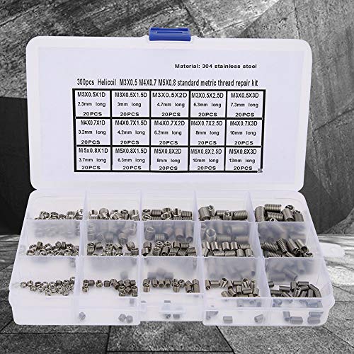 Inserção rosqueada, 300pcs Inserir a ferramenta de reparo de rosca de aço inoxidável, m3x0.5 m4x0.7 m5x0.8, cortador de rosca, parafusos colados