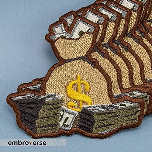 Bestir o saco de dinheiro patch - dólares bordados símbolo de prosperidade - ferro em remendos - tamanho: 3,9 x 3,7 polegadas