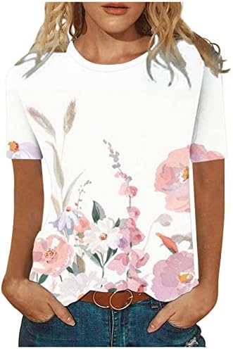 Tops for Ladies Summer Summer outono de manga curta Crewneck Spandex Vine Flor Graphic Tops T Camisetas adolescentes 2023