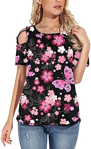 Camisas de estampa floral de borboleta feminina Camisetas da tripulação Tampo tampa tampa camisetas com manga curta de manga curta camisas casuais de manga curta camisas casuais