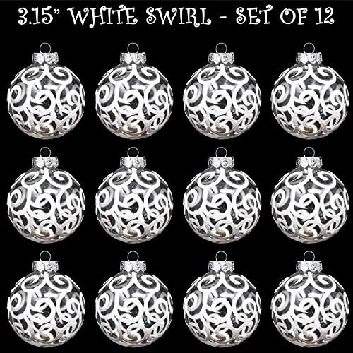 Sleetly 12pk White Christmas Ornamentos, decorações de esfera de árvore de Natal, Médio 3,15 polegadas 1 conjunto