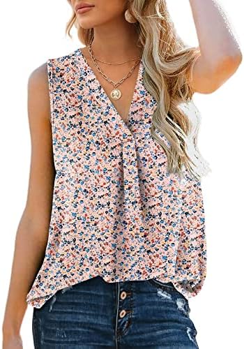 Moda feminina Summer V pescoço de chiffon tanque tampa de trabalho sem mangas do escritório plissado de blusas soltas tops