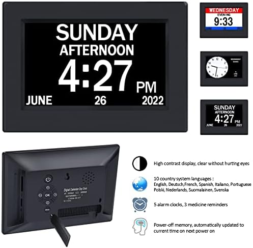 Relógio do AinftTime com dia e data para idosos-3 cores exibem calendário digital Day Relock Dementia Alzheimers Relógio com tela