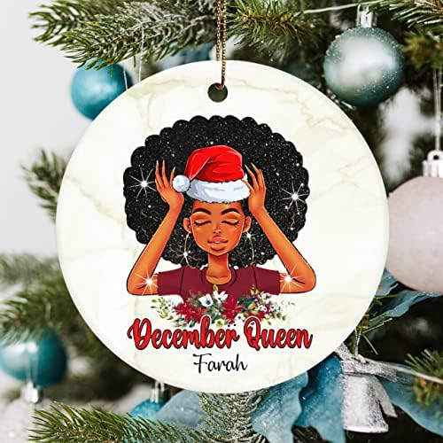 Ornamento de Natal da rainha de dezembro personalizado, ornamento de menina negra de Natal, ornamento de Natal de Melanin Z85p