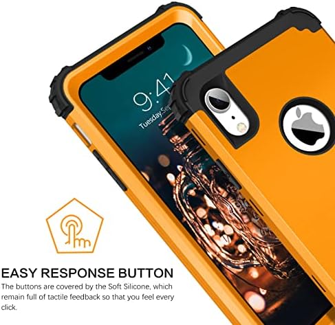 Caixa do iPhone XR do iPhone Bentoben, capa de telefone iPhone XR, 3 em 1 de serviço pesado híbrido robusto à prova de choque hard pc macio silicone protetor Mulheres meninas homens meninos capa para iphone xr 6.1 2018, amarelo profundo