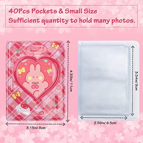 Livro de suporte para fotocard de 3 polegadas KPOP, Anglecai Mini Foto Álbum Photo Card Binder com 40 bolsos/ encantos de cereja,