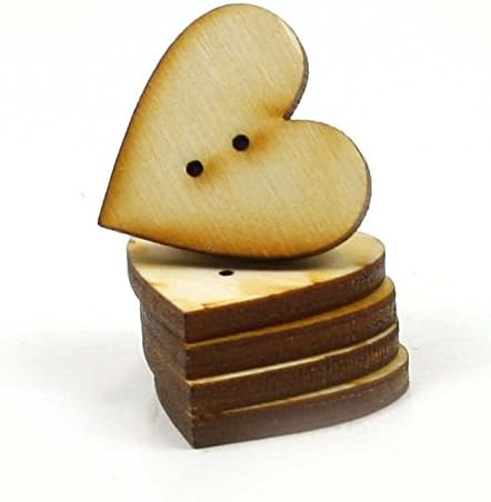 MyLittlewoodshop - PKG de 6 - Botão do coração - 3/4 polegadas por 3/4 polegadas com 2 orifícios e madeira inacabada de 1/8 polegada de espessura