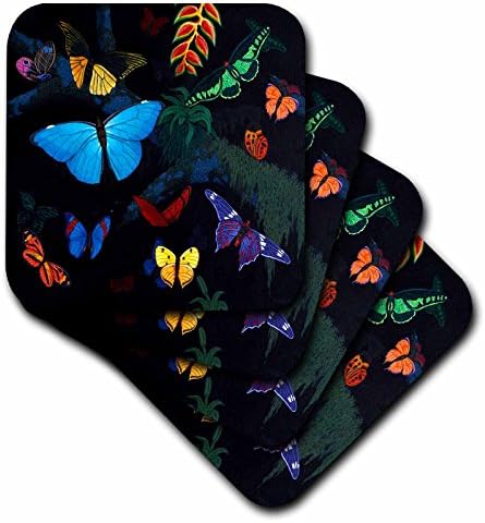 3drose cst_3221_4 Borterflies da floresta tropical Coasters de azulejos de cerâmica, conjunto de 8