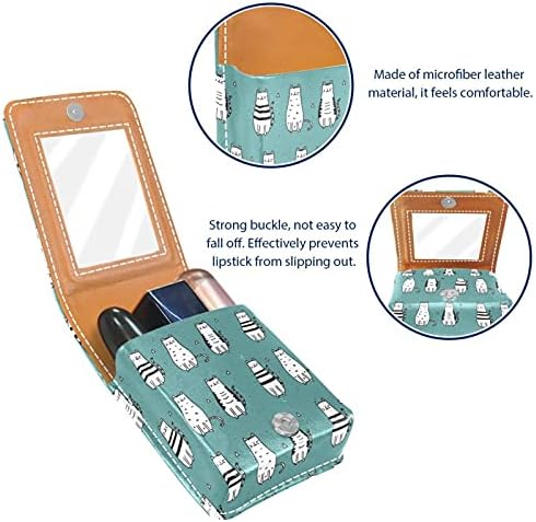 Caixa de batom com espelho Funny Cat Pattern Lip Gloss Suports Portable Batom Storage Box Travel Bolsa de maquiagem Mini
