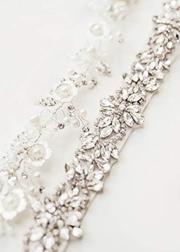 Sweetv Rhinestone Bridal Belt Belt Belt Belt Crystal Applique para vestido de dama de honra