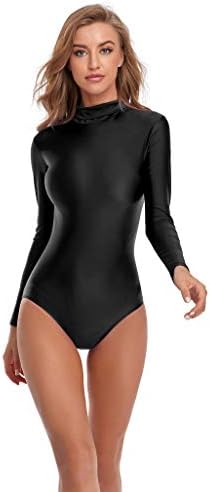 Speerise Women Turtleneck Manga Longe Bodysuit, Tops de Legras Vacadas Adultas com Macacões Macitos de Fechamento com Zíper para Ginástica