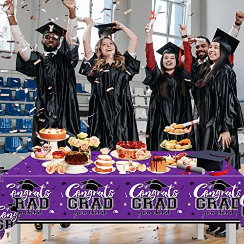 Xituodai Purple and Black Graduation Decorations Class de 2023, 3pcs Toalhadas de mesa de formatura parabéns parabéns tampas de mesa de plástico descartáveis ​​para a festa de formatura da faculdade para o ensino médio