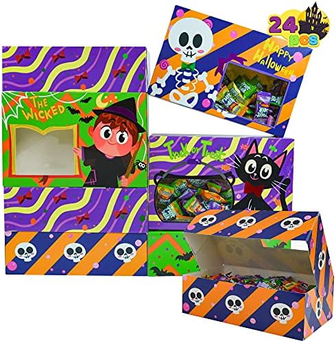 Joyin 24 PCs Halloween Kraft Paper Trating Boxes com janela transparente, Caixas de presente de Candy de Halloween