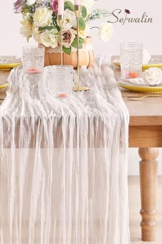 Serwalin 10pcs Cheesecloth Table Runner de 13 pés x 35 de mesa de gaze para recepção de casamento chá de panela de chá de panela, fazenda, runners de mesa branca de fazenda 157”