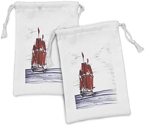 Conjunto de bolsas de tecido esboçado de Ambesonne, navegando navegando no tema marítimo do estilo de desenho do mar, pequeno