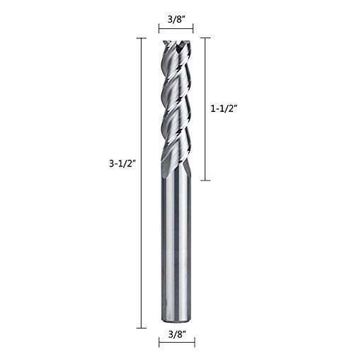 SpeTool 3 Flauta Mill de extremidade de carboneto para corte de alumínio não ferrado de metal upcut CNC Spiral Router Bit, haste de 3/8in, extras longas de 3,5 polegadas