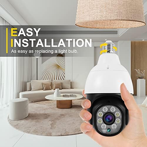 Câmera de segurança sem fio Coohiligh, 5mp 8x Zoom E27 Bulbo Sockets 2.4 GHz WiFi IP65 Câmera à prova d'água com PTZ Color