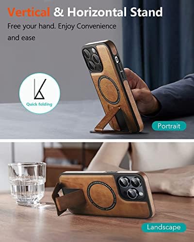 WTCase projetado para iPhone 14 Pro Max Leather Case com Kickstand, capa de luxo para homens, casos de telefone protetores