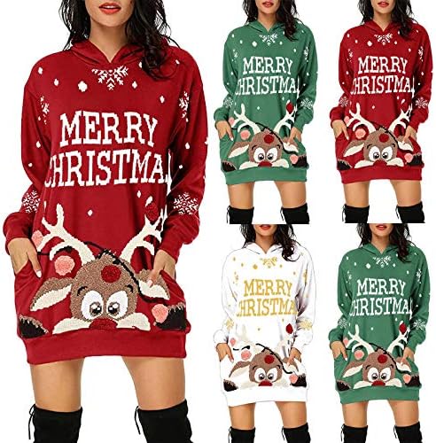 Vestido de capuz de Natal de Timifis para mulheres de manga comprida com capuz Sweworkshirts