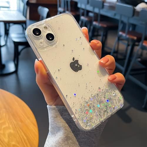 Caixa do suporte da cinta de siduater para 6,7 ​​iPhone 14 Plus com suporte conversível, Bling Glitter Sparkle Clear Caso Soft TPU