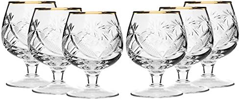 Conjunto de 6 cálice russo de cutelo de cristal com conhaque uísque escocês, 24k Gold Rimmed 7 oz. Vidro de vidro, vidro antiquado de vodka, fabricado à mão
