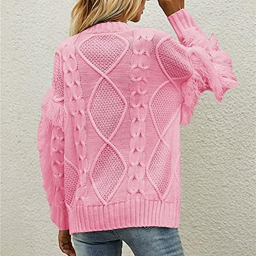 Qxdldht suéter feminino de pescoço redondo de malha sólida cor de manga comprida com mangas compridas pulôver sherpa pulôver