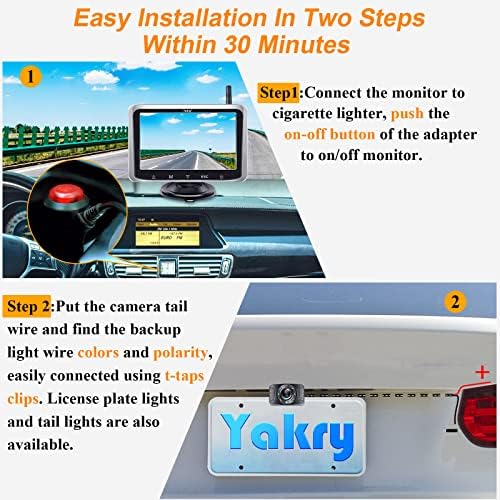 Yakry Wireless Backup Camera Trucks Cars HD 1080p Monitor de 5 polegadas Monitor Bluetooth Placa 2 Sistema de canais para