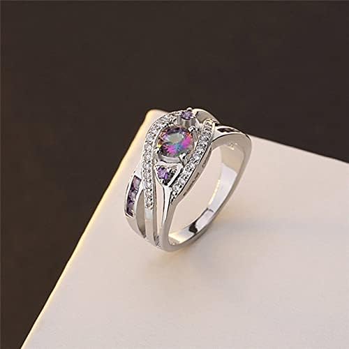 Promise anéis para mulheres em forma de coração Anel de noivado de ametista de arco -íris colorido de zirconia anel de