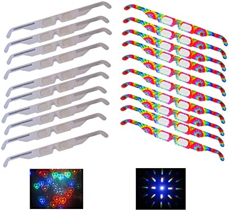 Pacote de difração de fogos de artifício - Pacote de festas de paz e amor - Hearts and Starburst Effects - 20 óculos