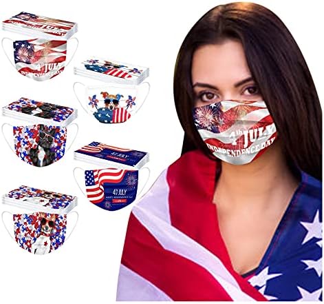 Jtckarpu 50pcs American Face Face_Masks Para adultos máscara de partido descartável Disponível respirável 3 filtro Ply quarto de julho