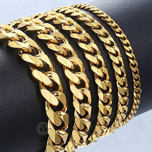 Pulseira T3Store para homens Curb Chain Chain Link Chain Mens Womens Bracelets Jóias para homens DLKBM05 - cor de ouro - 7 polegadas
