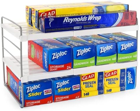 Maglady Organizador ajustável para papel alumínio e filme plástico, organizador para armazenamento de despensa e armário de cozinha,
