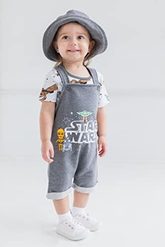 Star Wars Chewbacca R2-D2 Yoda Baby French Terry T-shirt de macacão curto e hat de equipamento de 3 peças recém-nascido para infantil