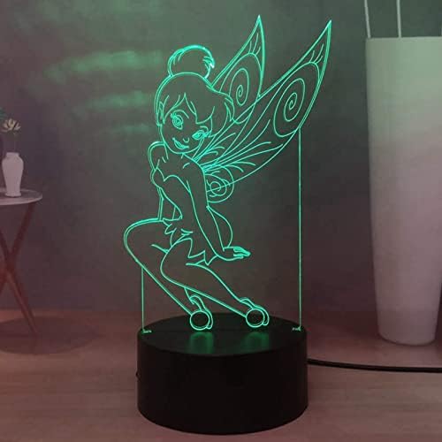 Laysinly Tinker Bell 3d Night Light, Tinkerbell Bedroom Night Lâmpada 16 Cores Decoração Luz, Lâmpada de mesa LED de toque USB e lâmpada