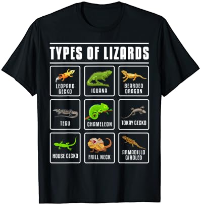 Tipos de lagartos camisetas de répteis lagartos