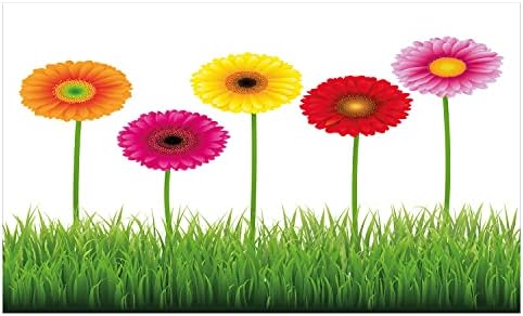 Ambesonne Gerber Daisy Cerâmica de dentes Cerâmica Porta, Ordem horizontal Flores coloridas em grama ilustração energética da primavera, bancada versátil decorativa para banheiro, 4,5 x 2,7, multicolor