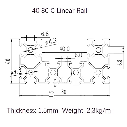 Mssoomm C Channel U Tipo 4080 Rail linear L: 75 polegadas / 1905mm Perfil de extrusão de alumínio Europeu Padrão Anodizedsleek Linear