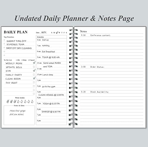 Planejador diário sem data - A5 para fazer no caderno horário de notebook, planejador de compromissos em espiral para mulheres