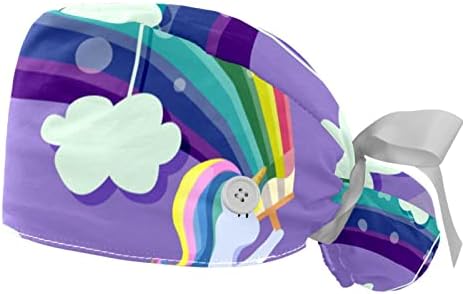 Magic Rainbow Cartoon Unicorn Clouds Working Cap com botões Bandada de suor Caps Capbon Amarra para mulheres