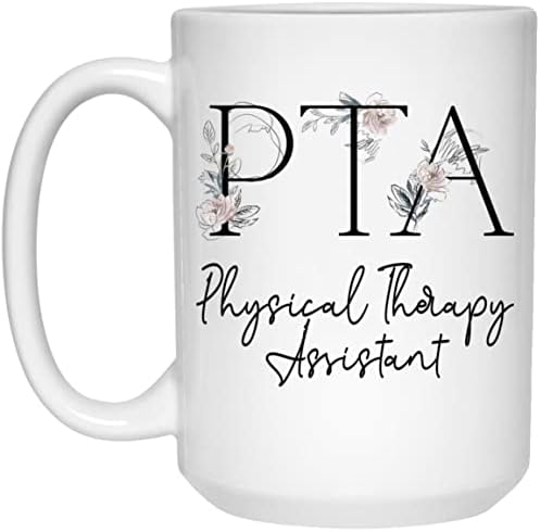 Caneca Assistente de Fisioterapia - Presentes PTA - Carta do Alfabeto Monograma Flower Coffee Caneca - Presente para Fisioterapia
