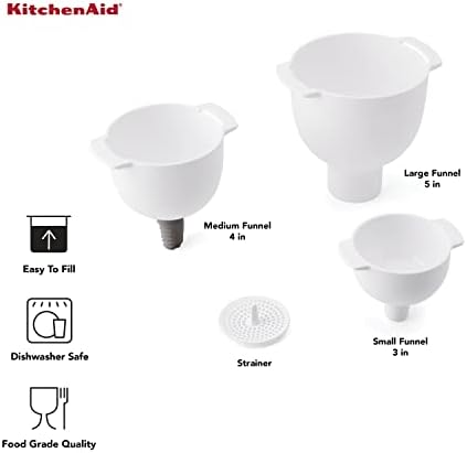 Conjunto de KitchenAid de 5 conjuntos de funil de cozinha, com filtro removível e bico removível, branco