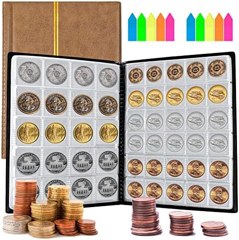 Álbum de coleta de moedas HOMGATY, 10 páginas 250 bolsos, suporte de moeda de moedas de armazenamento de moedas Penny Pockets Album para colecionar moedas e moedas de souvenir