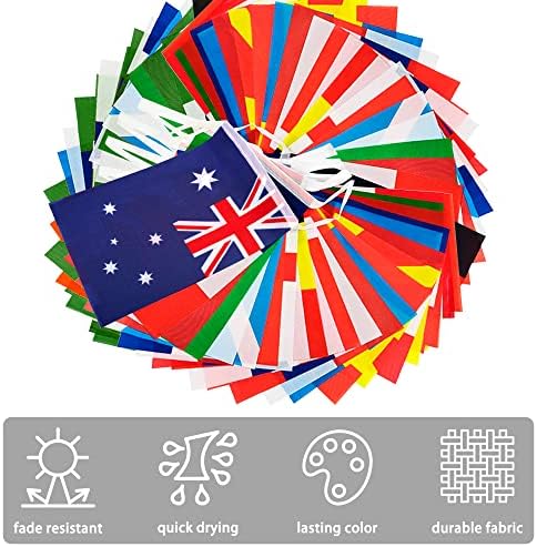 100 países string sinalizador 2 pacote, bandeira de bandeira internacional de 82 pés, decoração de bandeira de bandeira mundial para escola, eventos esportivos, grande inauguração, festa