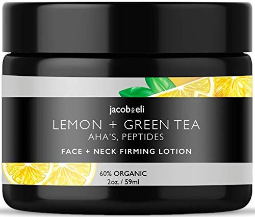 Creme de firmamento de rosto e pescoço - influenciador superior - orgânico e vegano - ajuda com a pele anti -rugas e firmeza embalada com células -tronco vegetais, óleo de mamona, vitamina E, AHAS, peptídeos, extrato de limão e mais